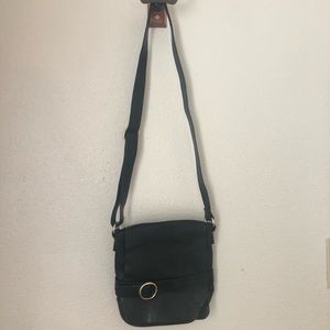 Black leather, cross body purse